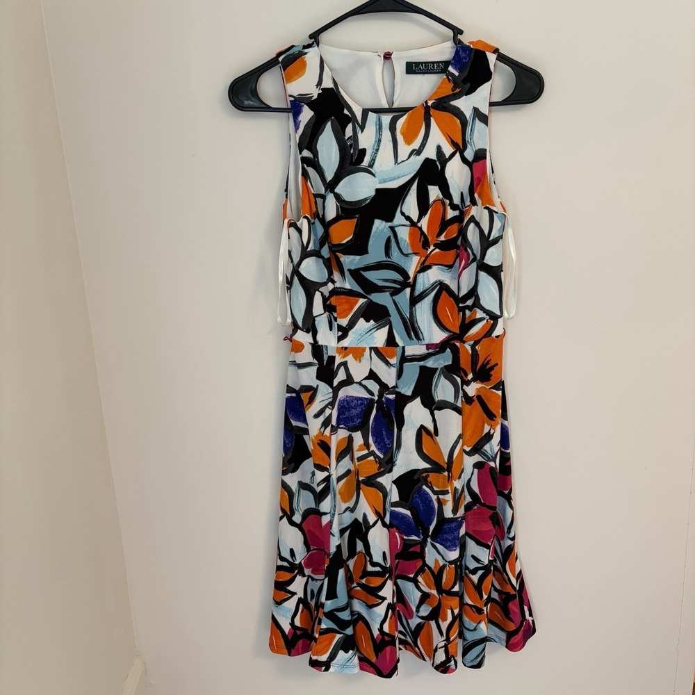 Lauren Ralph Lauren Dress Size 2 Petite Brushstroke Print Knee Length Sleeveless